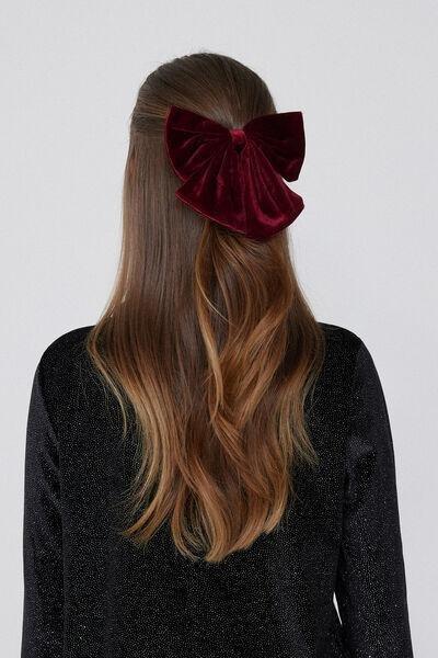 Maroon Bow Hair Clip, 5701_085Y, large image number 0