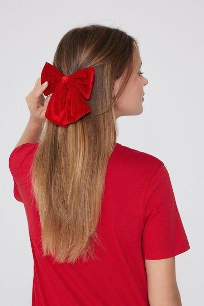 Red Clip Velvet Hair Bow, 5701_873V, large image number 0