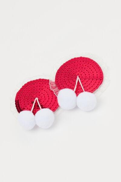 Red Pompoms And Sequins Nipple Covers, 5701_873V, large image number 1