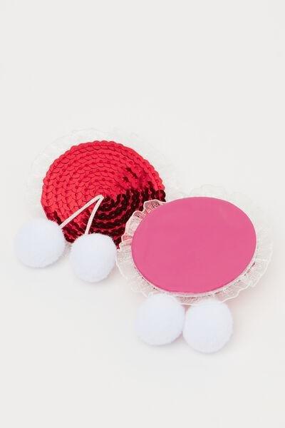 Red Pompoms And Sequins Nipple Covers, 5701_873V, large image number 2
