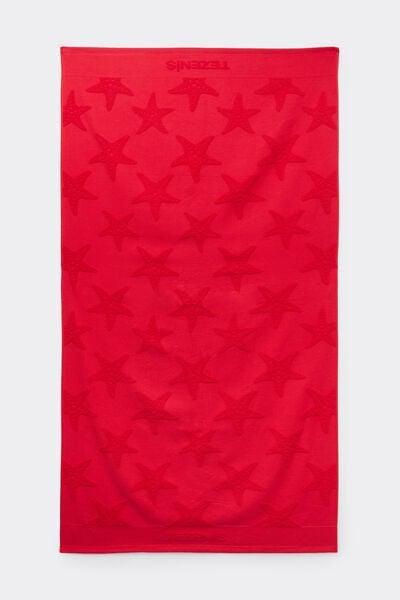 Red Devore Terry Cotton Beach Towel, 5701_569Z, large image number 0