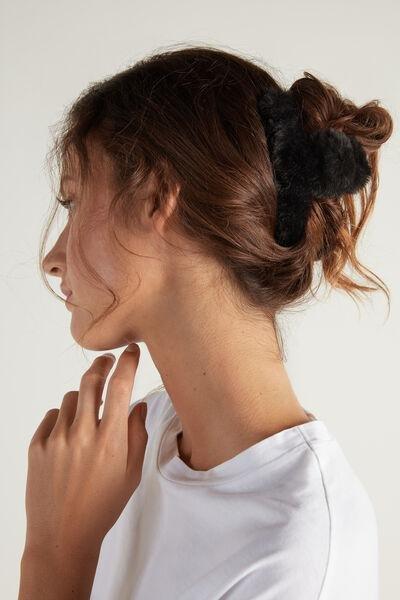 Black Fur Hair Clip, , large image number 0