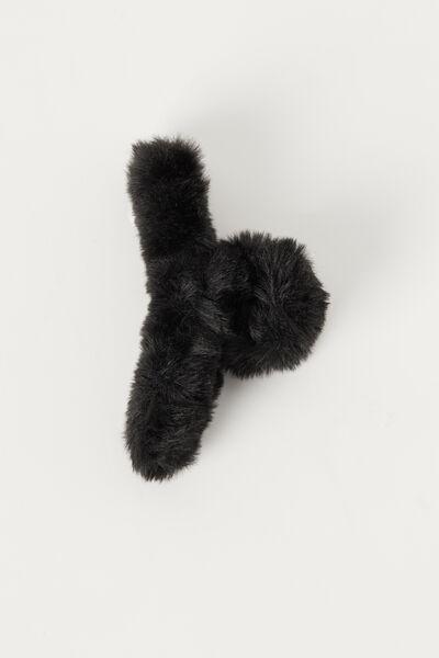 Black Fur Hair Clip, , large image number 1