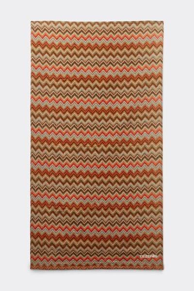 Brown Chevron Print Terry Cotton Beach Towel, 5701_298Z, large image number 0