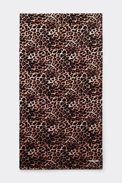 Black Animal Print Terry Cotton Beach Towel, 5701_299Z, large image number 0