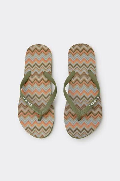 Beige Chevron Print Flip Flops, 5701_298Z, large image number 0