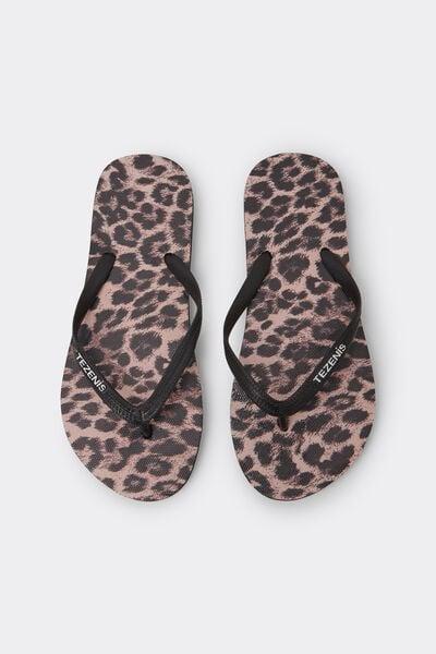 Black Animal Print Patterned Flip Flops, 5701_299Z, large image number 0