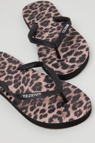 Black Animal Print Patterned Flip Flops, 5701_299Z, large image number 1