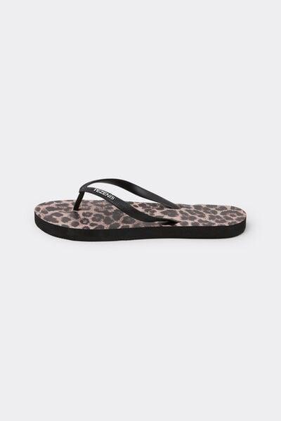 Black Animal Print Patterned Flip Flops, 5701_299Z, large image number 2