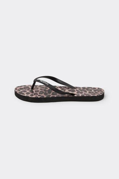 Black Animal Print Patterned Flip Flops, 5701_299Z, large image number 3