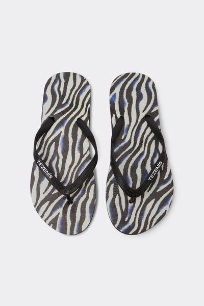 Black Animal Print Patterned Flip Flops, 5701_573Z, large image number 0