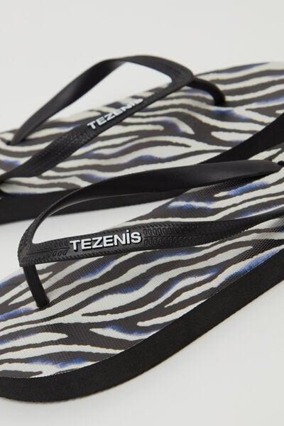 Black Animal Print Patterned Flip Flops, 5701_573Z, large image number 1