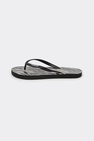 Black Animal Print Patterned Flip Flops, 5701_573Z, large image number 2