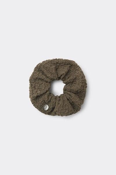 Green Patterned Scrunchie Hair Elastic, 5701_226Z, large image number 0