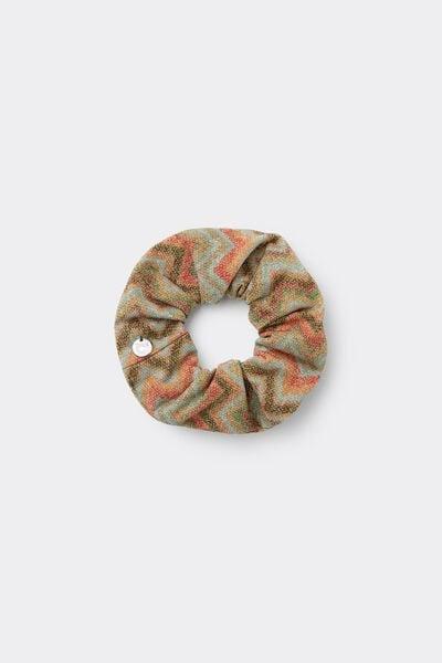 Beige Chevron Print Scrunchie Hair Elastic, 5701_298Z, large image number 0