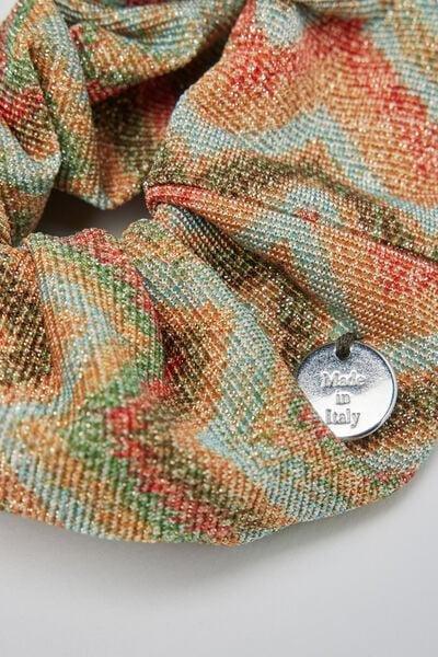 Beige Chevron Print Scrunchie Hair Elastic, 5701_298Z, large image number 1