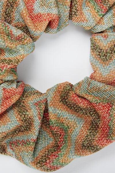 Beige Chevron Print Scrunchie Hair Elastic, 5701_298Z, large image number 2