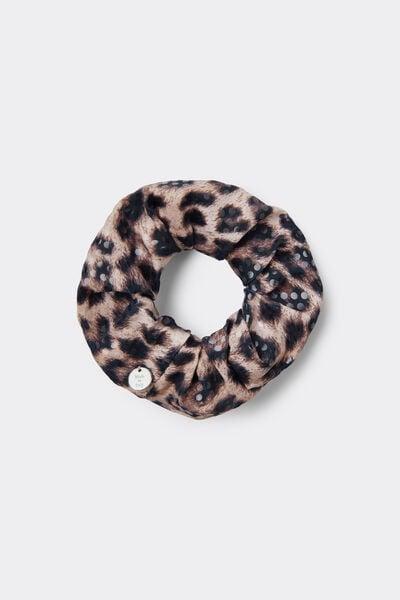 Black Animal Print Patterned Scrunchie Hair Elastic, 5701_299Z, large image number 0