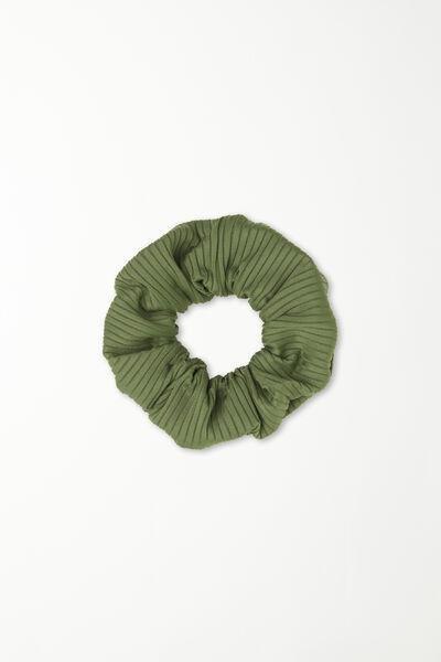 OLIVE GREEN Patterned Scrunchie Hair Elastic, , large image number 1