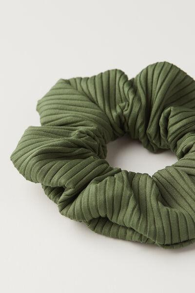 OLIVE GREEN Patterned Scrunchie Hair Elastic, , large image number 2