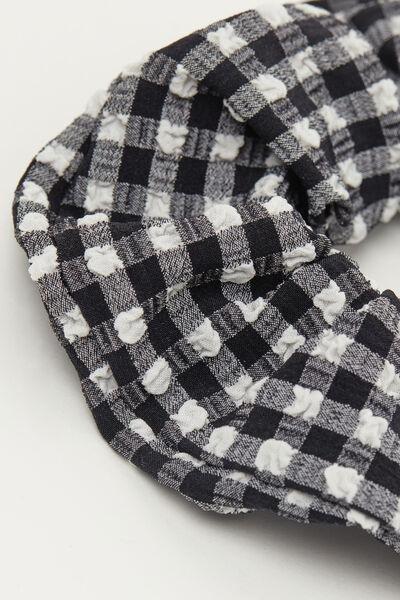 Black Patterned Scrunchie Hair Elastic, 5701_778Y, large image number 1