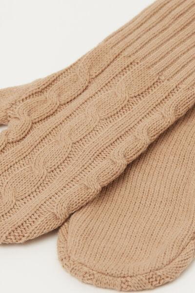 Beige Muffle Embroidered Acrylic Gloves, 5701_160Z, large image number 1