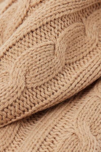 Beige Muffle Embroidered Acrylic Gloves, 5701_160Z, large image number 2