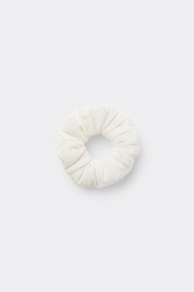 White Ribbed Velvet Hair Elastic, Milk White, large image number 0