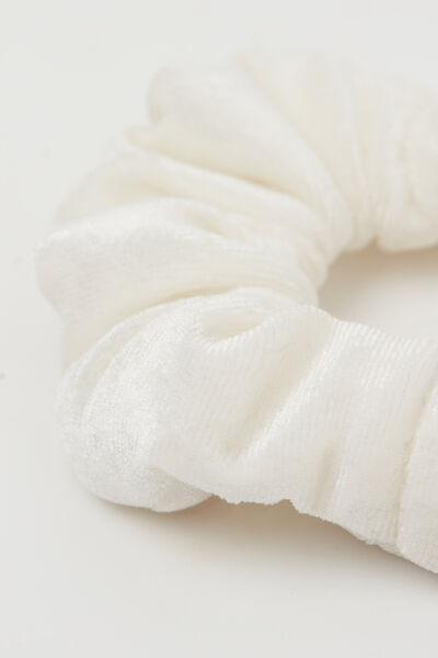 White Ribbed Velvet Hair Elastic, Milk White, large image number 1
