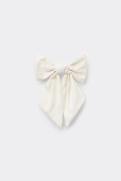 White Bow-Shaped Satin Hair Clip, Milk White, large image number 0