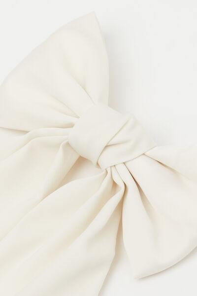 White Bow-Shaped Satin Hair Clip, Milk White, large image number 2