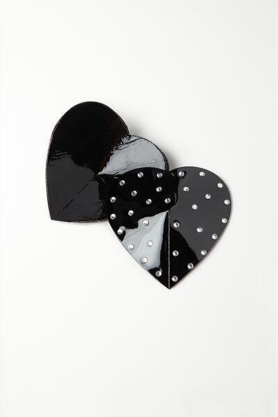 Black Rhinestone Heart Nipple Covers, Black, large image number 0