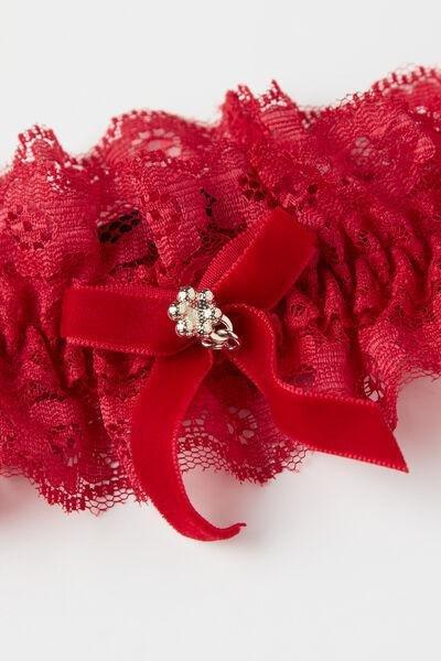 Red Floral Lace Garter, 5701_873V, large image number 1
