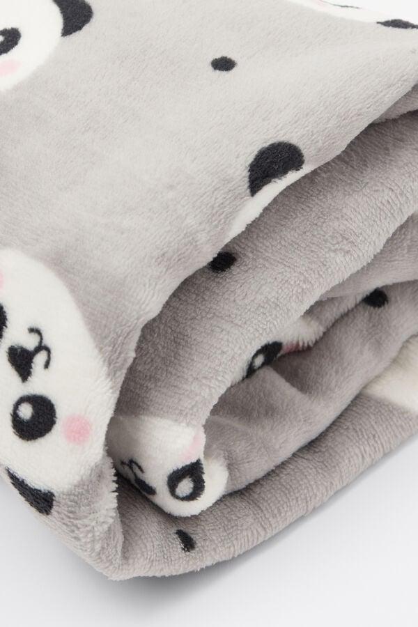 Grey Panda-Print Fleece Blanket, 5701_933Y, large image number 1