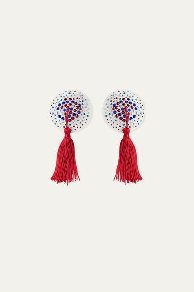 Multi-Colour Nipple Covers With Coloured Rhinestones And Tassel, 5701_9235, large image number 0