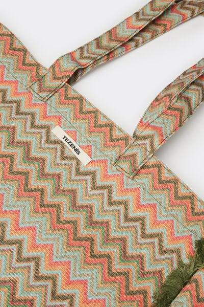 Beige Chevron Print Waterproof Canvas Beach Bag, 5701_298Z, medium