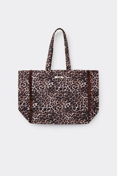 Black Animal Print Waterproof Canvas Beach Bag, 5701_299Z, large image number 0