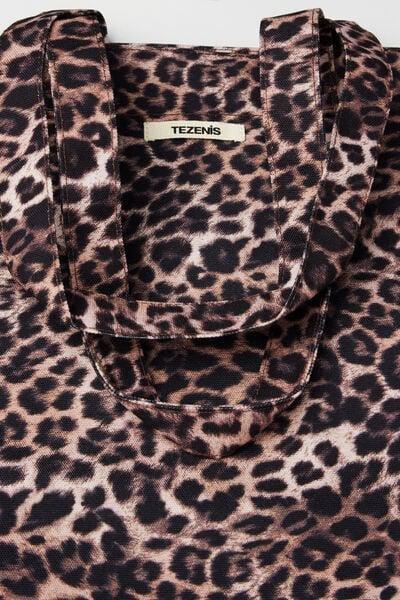 Black Animal Print Waterproof Canvas Beach Bag, 5701_299Z, medium