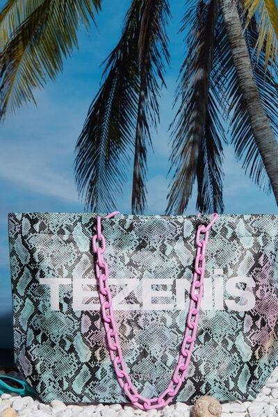 Multicolor Snake Print Beach Bag In Recycled Material With Logo, , large image number 0