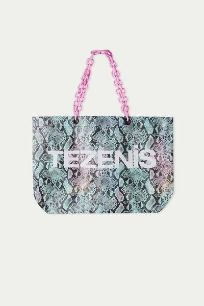 Multicolor Snake Print Beach Bag In Recycled Material With Logo, , large image number 1