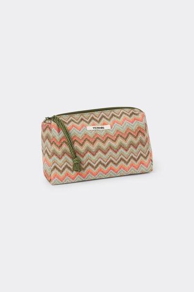 Brown Chevron Print Canvas Beauty Pochette, 5701_298Z, large image number 0
