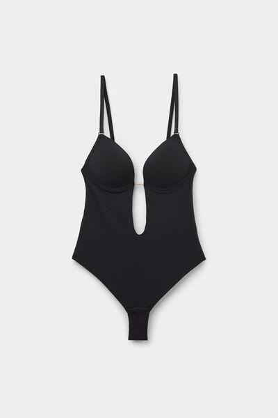 Black Padded Push-Up Bodysuit, Black, large image number 4