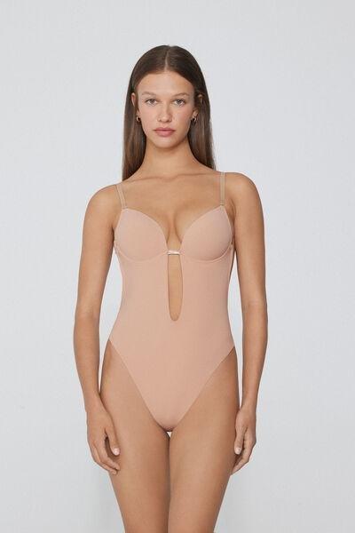 Beige Padded Push-Up Bodysuit, Natural Blush, large image number 0