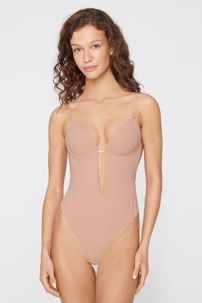 Beige Padded Push-Up Bodysuit, Natural Blush, large image number 4