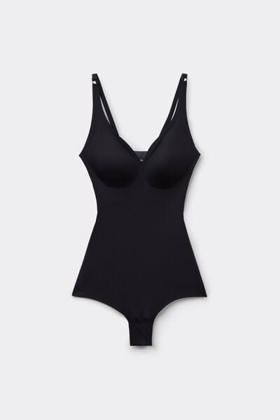 Black Natural Lifting Laser Cut Triangle Bodysuit, Black, large image number 4