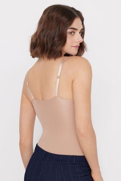 Beige Natural Lifting Laser Cut Triangle Bodysuit, Natural Blush, medium