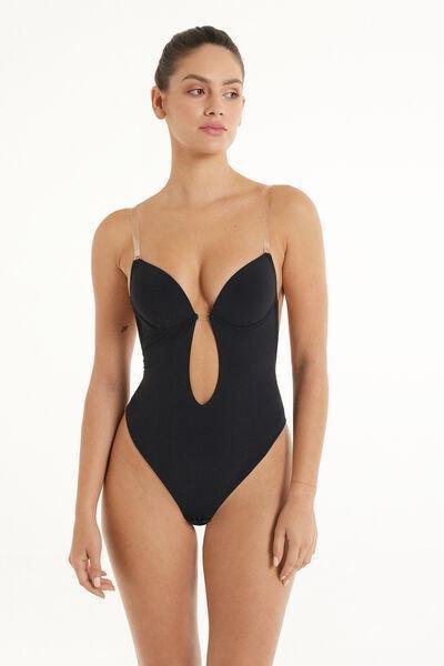 Black Silicone Straps Push-Up Bodysuit, , large image number 0