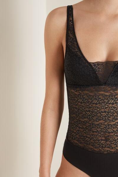 Black Recycled Lace Padded Triangle Bodysuit, , large image number 3