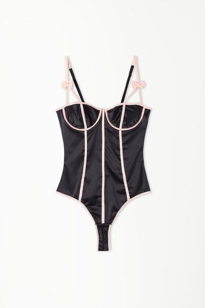 Black Fancy Ribbon Balconette Bodysuit, 5701_950V, large image number 2