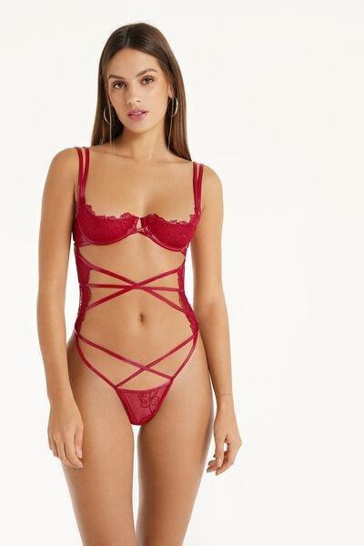 Red Lace Vinyl Carioca Balconette Bodysuit, , large image number 1